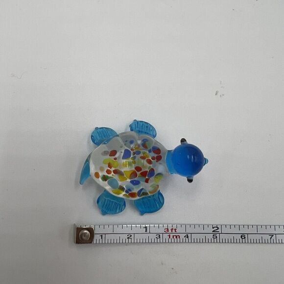 MINIATURE Art GLASS Blue Turtle FIGURINE Multicolor Tiny Collectible Trinket - Picture 7 of 7